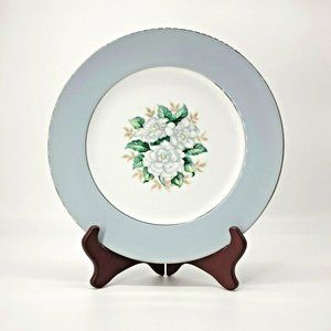 Harmony House Sheraton Dinner Plate 3250 China Magnolia Blue Gray Silver Rim